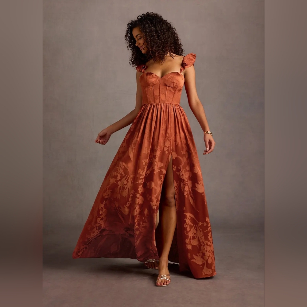 NWT Azazie Jianna Rust Flutter Sleeves Maxi Dress Size 18